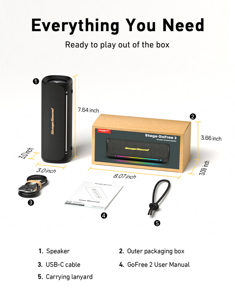 GoFree 2 Bluetooth Speaker – Powerful Bass, Waterproof, Built for